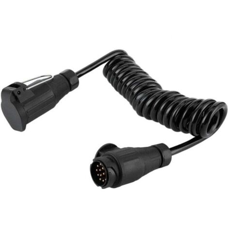 Câble adaptateur 13 broches vers 13 broches. Rallonge pour prise remorque. Câble spiralé pour voitures, caravanes et camping-cars.