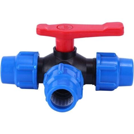 Vanne à bille 3 voies 40 mm avec raccord rapide pour tuyaux PVC/PE. Interrupteur à ouverture rapide et té (diamètre : 40 mm).