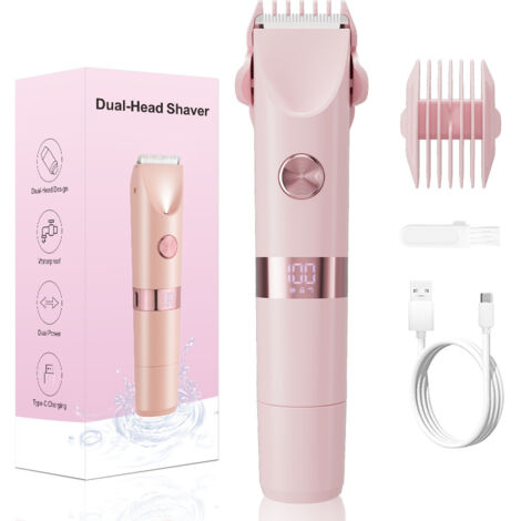 Rasoir double tête pour femmes, tondeuse bikini électrique, épilation utilisable sur peau sèche ou humide (1/4)