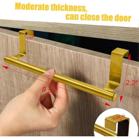 Lot de 2 porte-serviettes de 23 cm, barre porte-serviettes dorée en acier inoxydable, à suspendre à la porte d'un meuble de cuisine ou de salle de bain. (1/5)