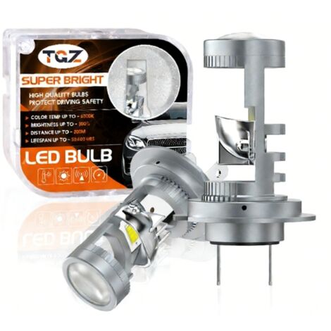 H7 dual LED projection lenses for automotive headlights, suitable for automotive LED lighting, turbocharged headlights and 12V high and low beam bulbs (pack of 2). (1/5)