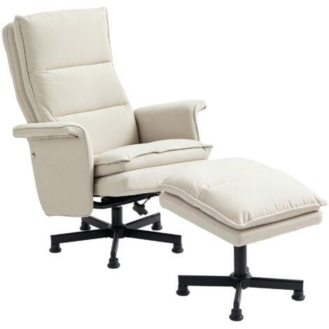 Fauteuil de massage électrique relaxant avec repose-pieds et télécommande, revêtement aspect lin, 78 x 93 x 99 cm, beige