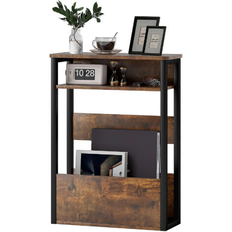 Table basse style industriel à 2 étagères, bois et métal, 46 x 18 x 58,5 cm, marron (1/5)