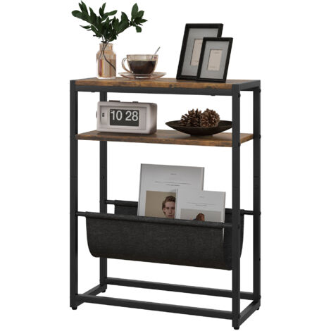 Table d'appoint bout de canapé avec étagère et porte-revues structure en acier design industriel - 43l x 18P x 56H cm (1/5)