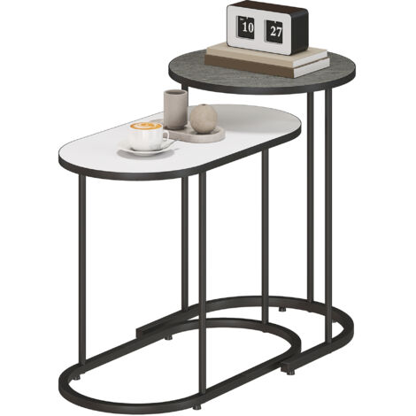 Lot de 2 tables basses gigognes, tables d'appoint empilable style contemporain, cadre en métal gris et blanc (1/5)
