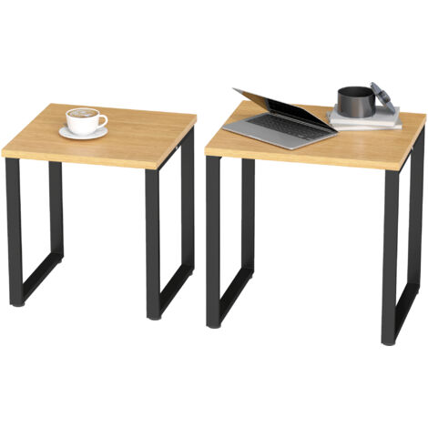 Ensemble de 2 tables basses, table de salon avec structure en métal, finition naturelle (1/5)