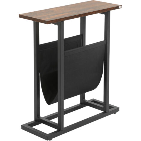 Table d'appoint , table de chevet, design fin, avec poche en tissu, acier, marron foncé et noir, 49 x 19 x 55 cm (1/5)