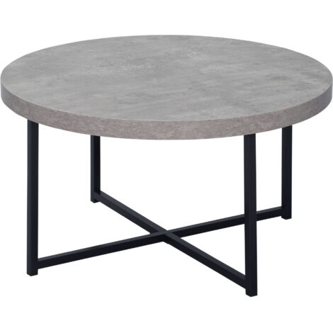 Table basse ronde effet béton ciré en bois et métal - Ø 80 x 45 cm - piètement croisé (1/5)