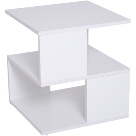 Table basse, table de chevet, table d'appoint à 2 niveaux avec étagère de rangement pour salon, 40 x 40 x 43 cm, blanche (1/5)