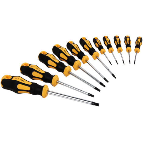 Set de 11 tournevis Torx en acier chrome vanadium – Pointe magnétique – Poignée antidérapante ergonomique – Pour vis Torx