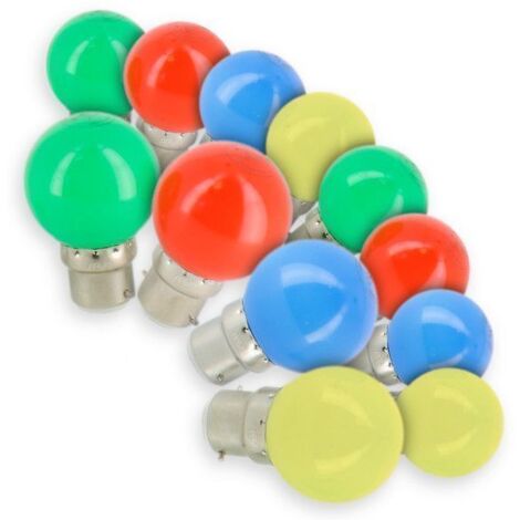 Arum Lighting – Lot de 12 ampoules LED B22 20W – Multicolores – Monoblocs incassables – Économie d'énergie – Pour guirlande extérieure