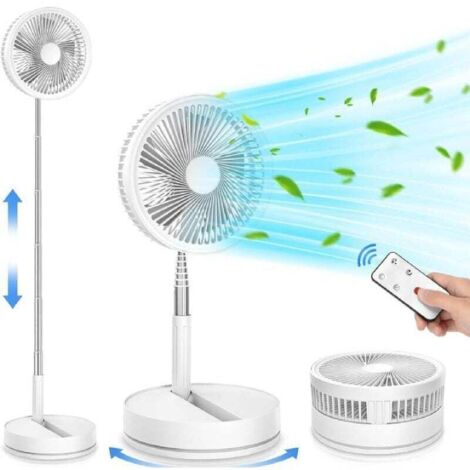 Ventilateur de sol portable et silencieux avec télécommande, pliable, 4 modes, minuterie, rechargeable par USB 7 200 mAh, pour chambre et bureau