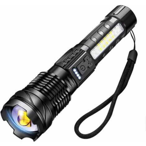 Ersandy – Lampe torche LED ultra puissante 20000 lumens – Portée 500m – USB-C rechargeable – 7 modes d'éclairage – Clip pour camping et urgences