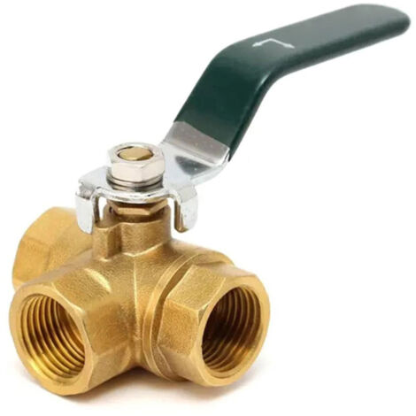 Paryou – Vanne à boisseau sphérique fixe en laiton 3 voies – Connecteur fileté à port en L 1/2 – Pression nominale 1,6 MPa – Pour eau, huile, vapeur