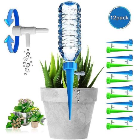 Bouteille goutte à goutte, arroseur automatique de plantes, irrigation goutte à goutte avec vanne de contrôle pour jardin, maison, intérieur, extérieur(12pc) (1/5)