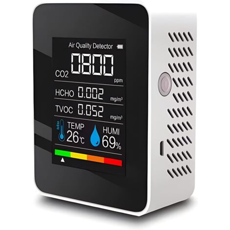 Houhence – Détecteur de qualité d'air intérieur CO2 5 en 1 – Moniteur température et humidité – Affichage numérique LED – Alimentation batterie 1200mAh