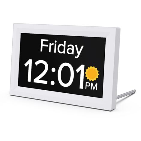 Ulisem – Horloge numérique 7 pouces – Grand écran facile à lire – 5 alarmes et 3 rappels de médicaments – Fonction luminosité automatique