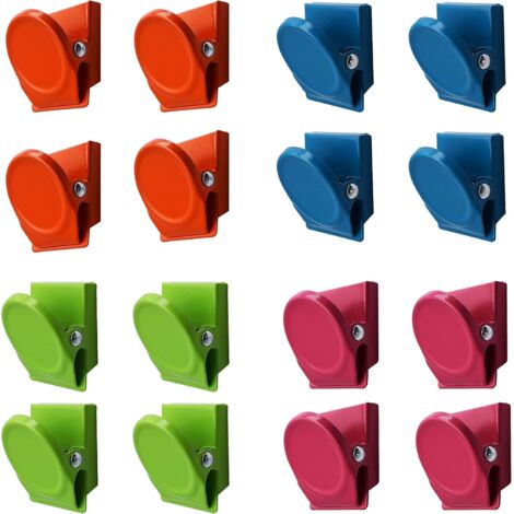 Houhence – Lot de 16 clips magnétiques en métal – Aimants antirouille pour réfrigérateur et tableau blanc – 4 couleurs variées pour bureau et école