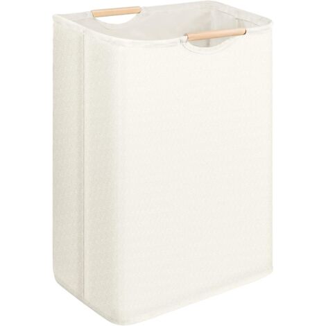 Houhence – Panier à linge pliable 60L – Manche en bois – Tissu robuste avec revêtement PE imperméable – Dimensions 55 x 40 x 27 cm