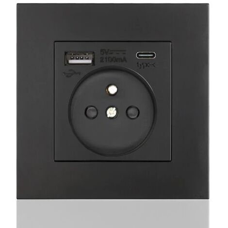 Trimec – Panneau de prises Type-C + USB 16A – 2 prises – 1 port USB – 1 port Type-C – Installation facile – Design moderne et discret