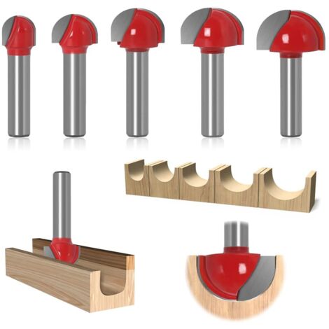 Houhence – Fraises à fond rond pour défonceuse – Lot de 5 – Diamètre de tige 8mm – Pour bois dur et matériaux composites – Coupe précise et nette