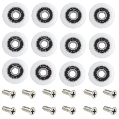 Ulisem – Roulettes de rechange pour porte de douche – Lot de 12 roulettes 23 mm – Vis en métal incluses – Installation rapide et facile