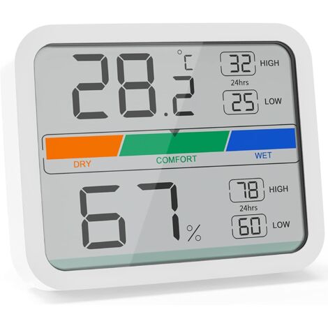 Houhence – Thermomètre intérieur numérique – Moniteur de température et d'humidité – Plage de -9℃ à 60℃ – Indicateur de confort de l'air