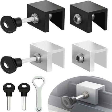 4 Pièces Verrou Baie Coulissante, Réglable Fermeture Baie Coulissante Verrou Porte Coulissante, Butée de Serrure de Porte et Fenêtre Réglable avec Clé, Serrures de Fenêtre pour Fenêtre