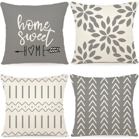 Lot de 4 Housse de Coussin Décoratif Canapé Taie d'oreiller Decoration en Lin d'extérieur pour Chambre, canapé, Chaise, Lit,Jardin 45x45CM, Gris (1/5)
