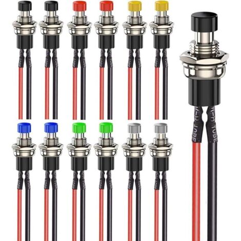 12pcs 7mm Précâblé Momentané Mini Bouton Poussoir 3V-6V-12V-24V-230V/1A,Ouvert Normale SPST ON/OFF 2 Broches Bouton Rond pour Modèle Ferroviaire Hobby (1/5)