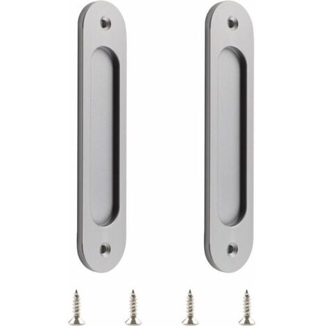 Lot de 2 poignées de porte coulissantes ovales en alliage d'aluminium mat avec vis pour porte de grange coulissante (1/5)