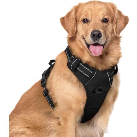 Harnais pour chien, rembourré et réglable, Oxford réfléchissant, gilet anti-étouffement avec poignée facile à contrôler, pour grands chiens, noir, XL (81-107 cm) (1/5)