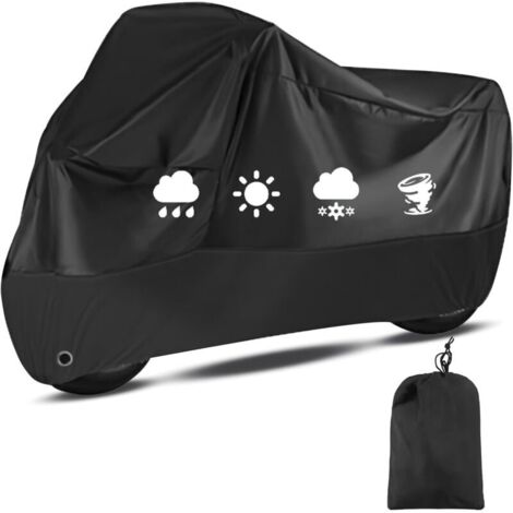Bâche de moto, 210D imperméable, résistante aux UV, pour garage de moto, housse de moto résistante à l'hiver, extérieur, bâche de moto pour moto, scooter, scooter, cyclomoteur (245 cm x 105 cm x 125 c (1/5)