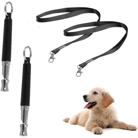 Lot de 2 sifflets pour chien pour rappel et dressage, sifflets réglables avec cordon, ultrasons silencieux pour dressage de chien, apprentissage des tours (noir) (1/5)