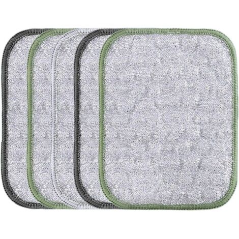Lot de 5 torchons en fil métallique anti-rayures, chiffon de nettoyage à double usage, extérieur texturé solide, design sûr pour usage sec et humide, pour ustensiles de cuisine, grill, four, évier, 16 (1/5)