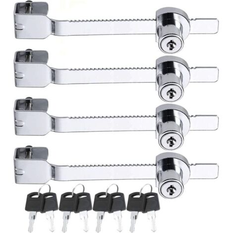 Lot de 4 verrous de scie coulissante avec clé pour vivarium terrarium vitrine serrure à cliquet serrure verrou vitrine en verre pour porte en verre, clés identiques Argenté (1/5)
