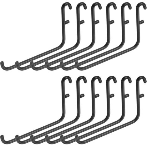 Lot de 12 crochets en métal pour panneau perforé, 9,4 x 6,1 cm, crochets de rangement en métal en forme de L, accessoires de suspension pour maison, garage, bureau, organiseur mural, noir (1/5)