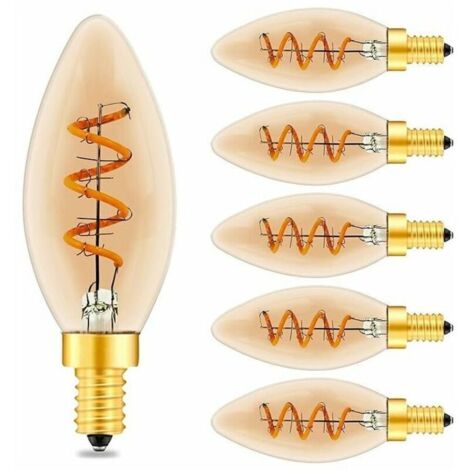 Ampoule Vintage E14 Led De Bougie C35, 3W Spirale Filament Ampoule Led Dimmable E14, Verre Ambre, Haute CRI95, Ampoule Led Blanc Chaud 2200K, Remplace Ampoule Edison 40W ou 25W. Paquet de 6 (1/5)