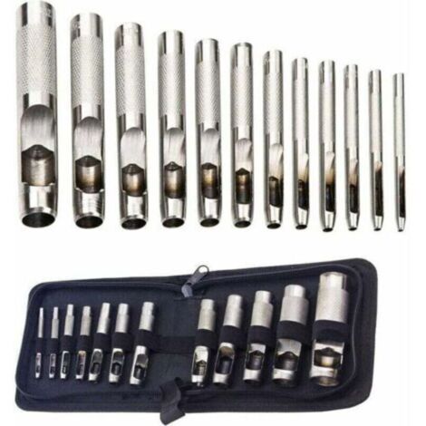 Kit d'outils pour perforer le cuir, les bracelets de montre, la toile et les œillets (3-19 mm) (métal), 12 pièces (1/4)