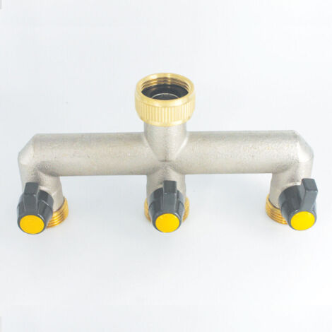 Robinet Triple Sortie 3/4" Entrée Femelle 3/4" Vanne 3 Voies Laiton Raccord Plomberie pour Tuyau Arrosage, Robinet Cuve 1000L, Distributeur Eau, Raccord Tuyau d'Arrosage (1/2)