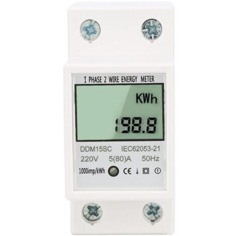 Compteur d'énergie monophasé à affichage numérique LCD 5-80A 220V 50Hz KWh compteur de consommation d'énergie DDM15SC (1/5)