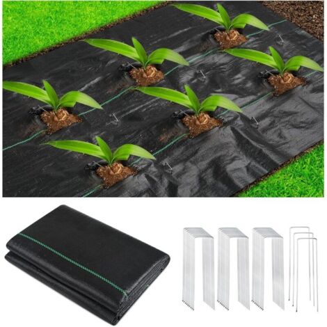 Toiles de Paillage Herbes 15m² Toile Anti Mauvaises, 100g/m² Tissu Perméable à l'eau et UV Stabilisateur, bache geotextile Anti Herbe pour Jardin Paysage avec 20 Piquets de Fixation (1 x 15m) (1/5)