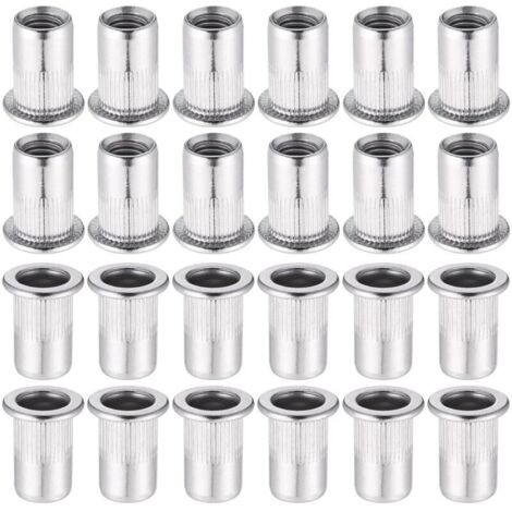 60 PCS M5/6/8 Acier Inoxydable 304 Rivet Écrou,Écrous à Sertir Rivet Écrou à Tête Plate Nutsert en Acier Écrou Outil Plat Tête Filetée Rivet Nutsert Ecrous de Rivet Insert Filetage Métrique H224 (1/5)