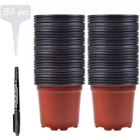 Lot de 100 Pots de Pépinière en Plastique 10cm 50 étiquettes de Plantes, Petits Pots de Fleurs en Plastique pour Plantes, Fleurs, Légumes H155 (1/5)
