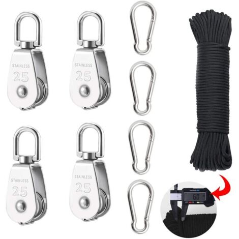 Poulie Acier Inoxydable,M25 Poulie Simple,Poulie de Levage pour Cable,Poulie Double a Fixe,Poulie pour Cable Acier,Bloc de Poulie,Poulie Double,Poulie(4 Pièces) H458