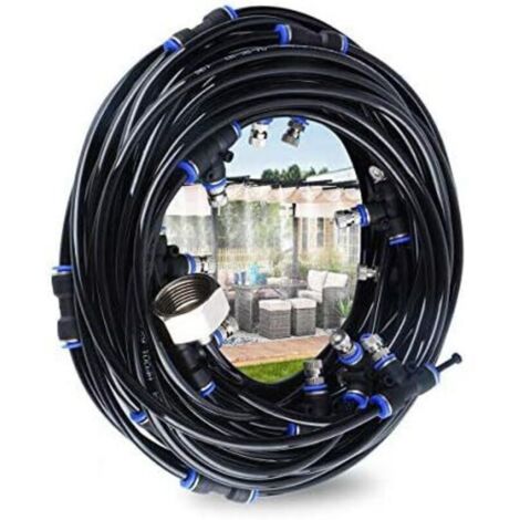 Brumisateur Exterieur, 8M Brumisateur Terrasse avec 7 Buse Brumisateur +2 Buses de Rechange+1Adaptateur (en Laiton, 3/4") Brumisateur pour Patio Jardin Serre Trampoline pour Parc Aquatique (1/5)