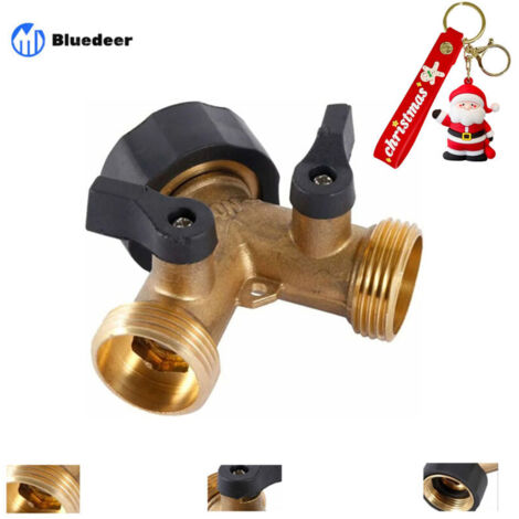 Robinet Double Machine a Laver, Répartiteur Raccord Robinet Tuyau d'Arrosage en Y 2 Voies pour Tuyaux d'Alimentation 3/4", Robinet Exterieur Jardin Double en Laiton Robuste (1/5)