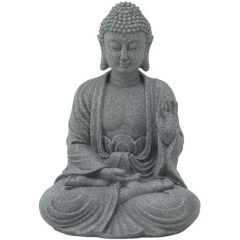 Statue de bouddha en grès vert Sculpture bouddhiste assise ornement pour salon et cour 7135K-02