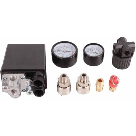 Pressostat de compresseur d'air 1/4 po vanne de régulation de contrôleur à 4 trous 90-120PSI 220V (1/5)