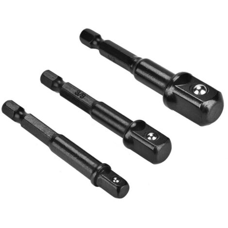 Adaptateur de douille noire tige hexagonale de 1/4 "à 1/4" 3/8 " 1/2" pilote de foret à tête carrée 3 pièces (1/5)